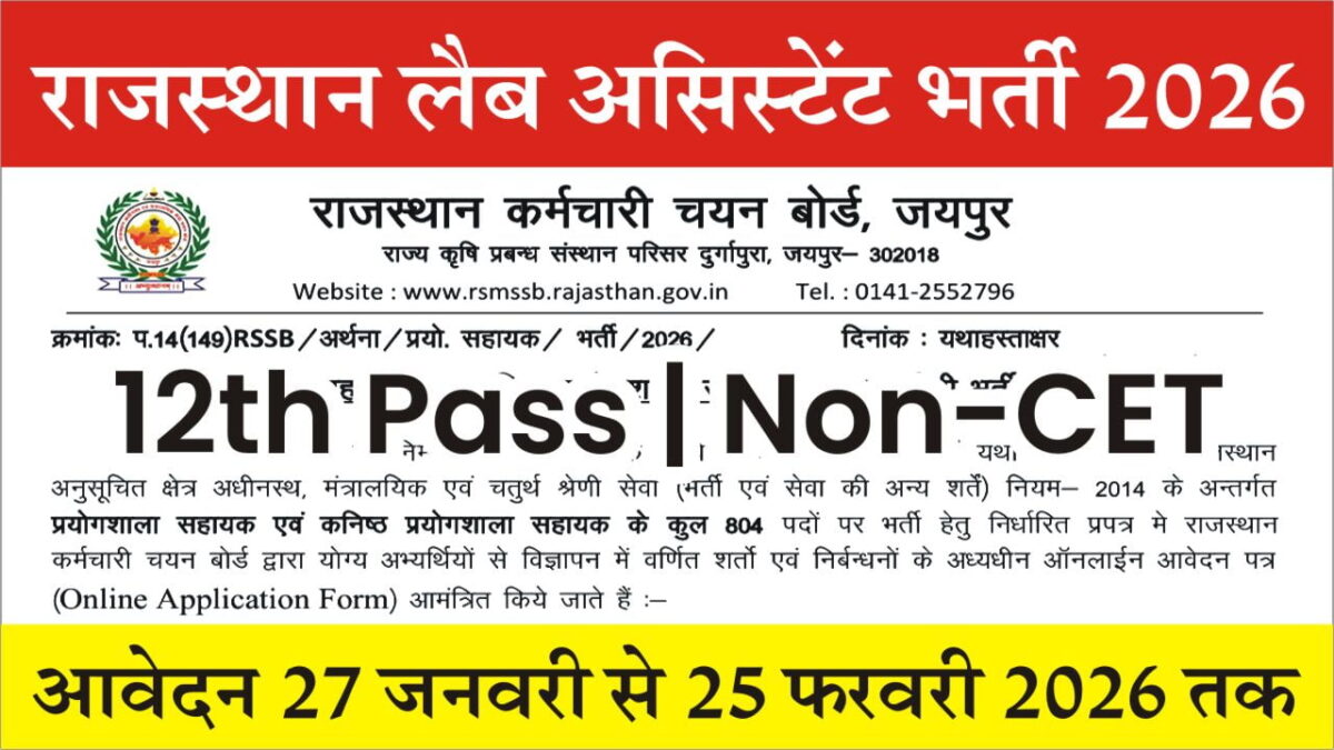 Rajasthan Lab Assistant Vacancy 2026