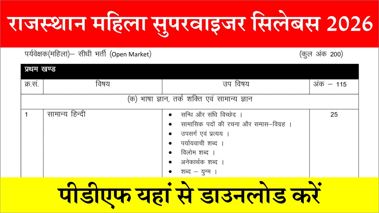 Rajasthan Mahila Supervisor Syllabus PDF 2026