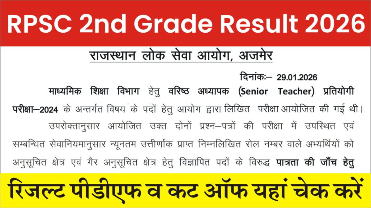 RPSC 2nd Grade Teacher Result 2026